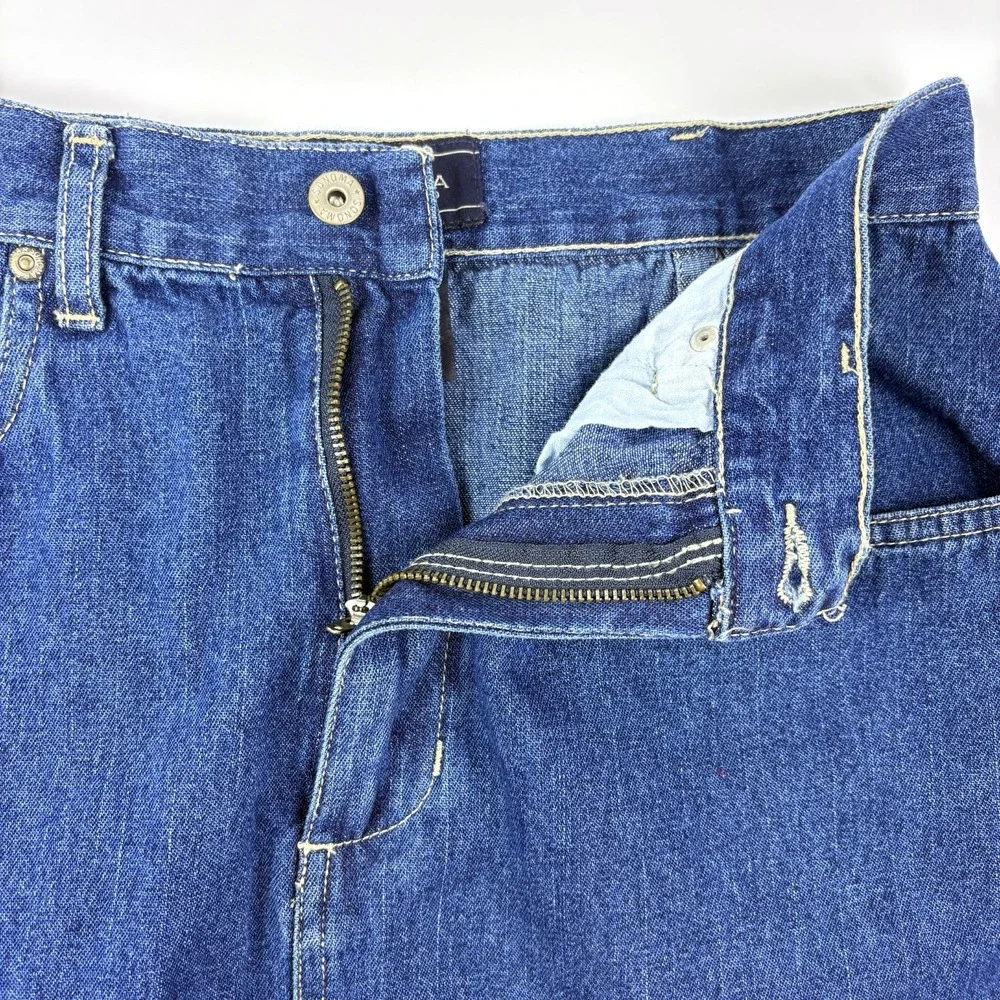 Vtg Y2K Sonoma Denim Skirt Girls Sz 10 Blue Lace Trim Asymetrical Hem Cowboy SEE